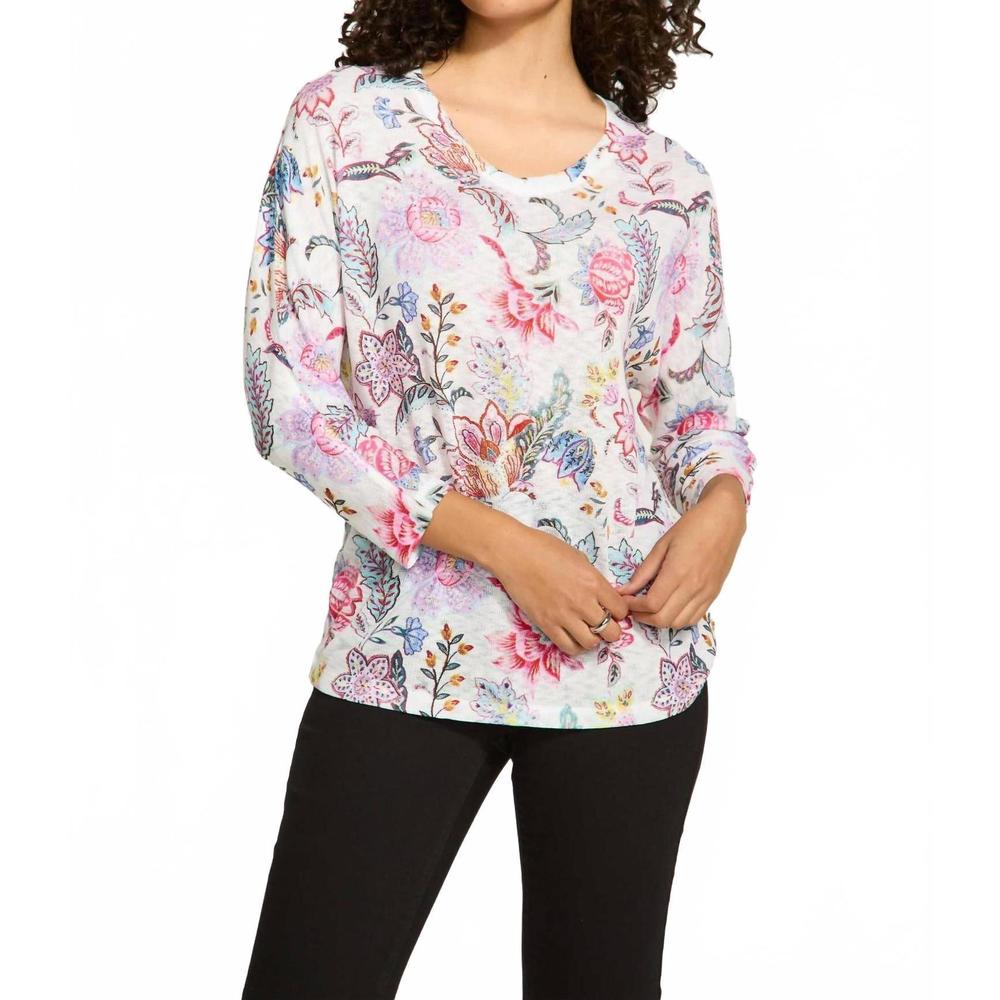 NEW FDJ floral print loose fit dolman top in white multi